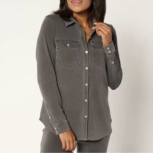 Susan Graver Charcoal Cool Touch denim Button-Up Shirt